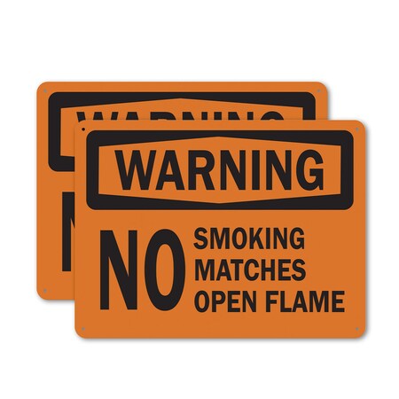 Signmission No Smoking Matches or Open Flame OSHA Warning Sign, Aluminum, 18in W x 12in L, 2PK OS-2PACK-WS-A-1218-L-19696
